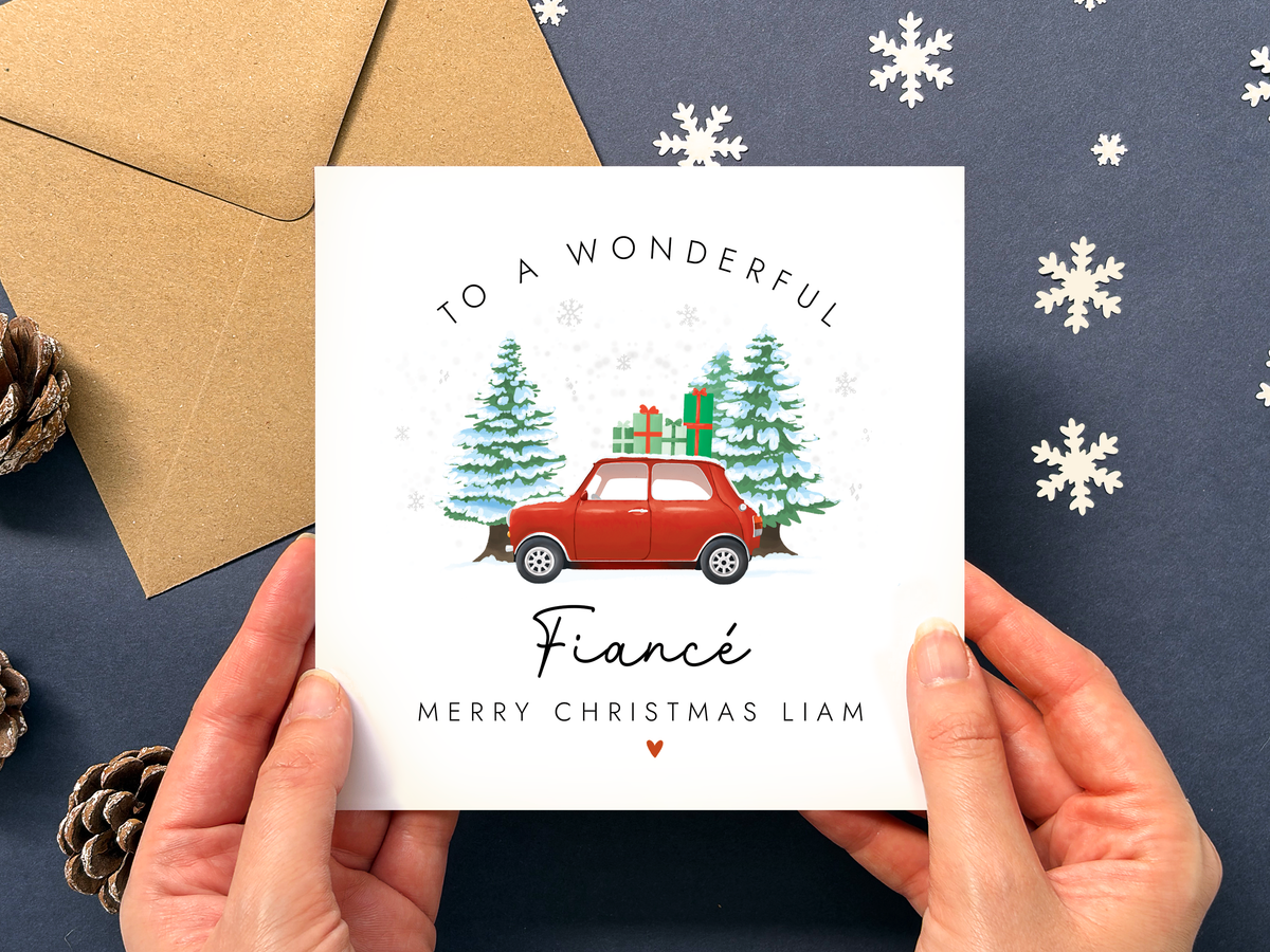 Personalised Classic Car Christmas Card for Fiancé