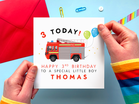 Personalised Fire Engine 3rd Birthday Card