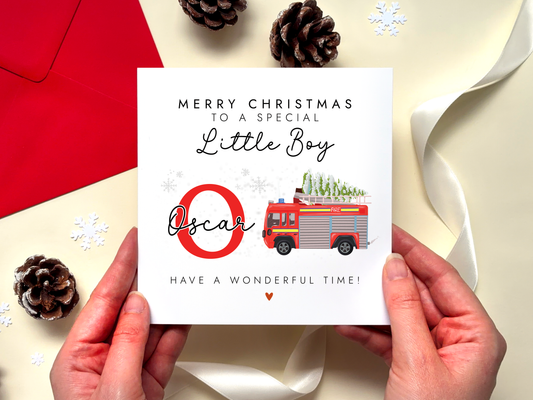 Personalised Fire Engine Christmas Card