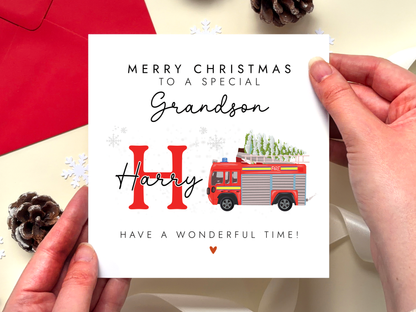 Personalised Fire Engine Christmas Card