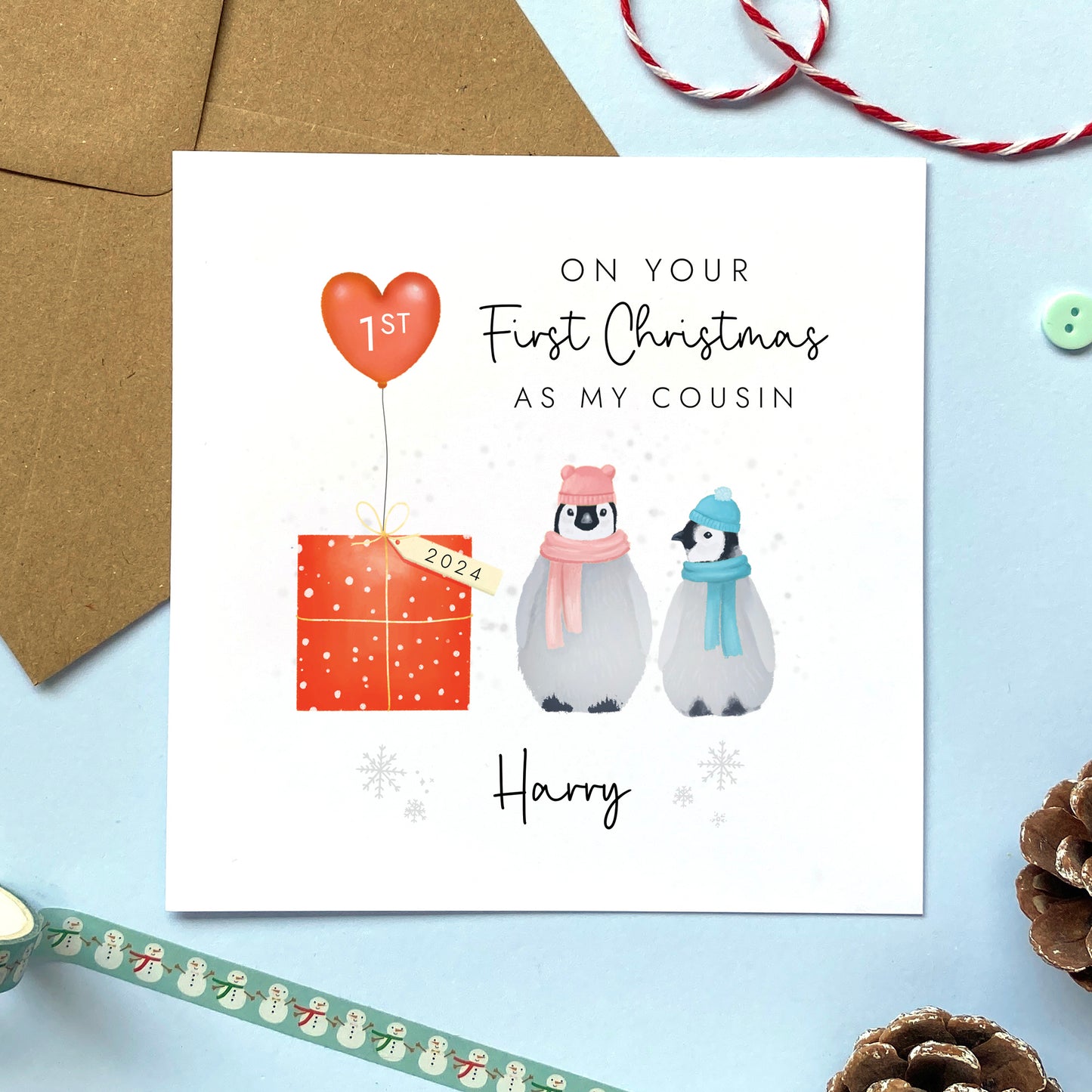 Personalised 1st Christmas as My Cousin Penguins Card