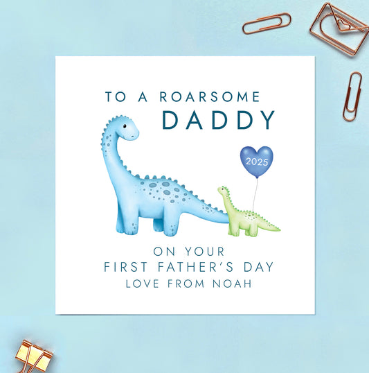 Personalised Dinosaur First Fathers Day Card for Daddy