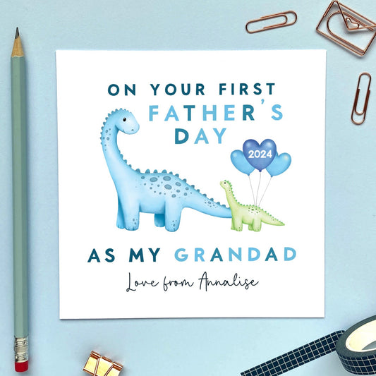 personalised dinosaur first father's day card - 1st fathers day card for great grandfather, grandpa, first fathers day card for grandad