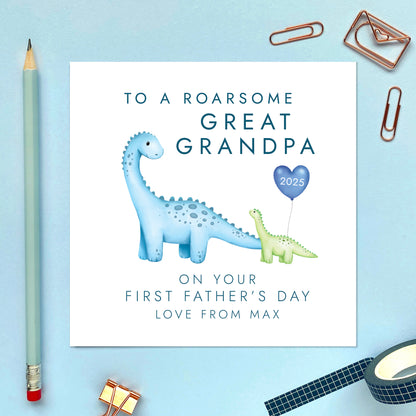 Personalised Dinosaur First Fathers Day Card for Grandad