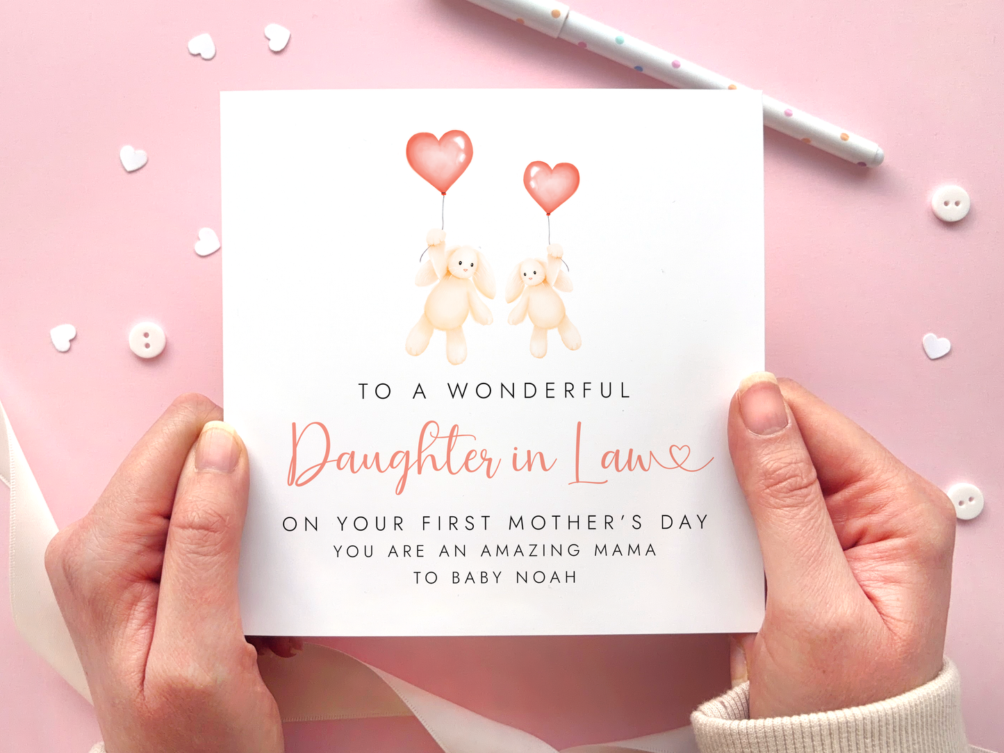 Personalised Bunny First Mother's Day Card for Daughter in Law