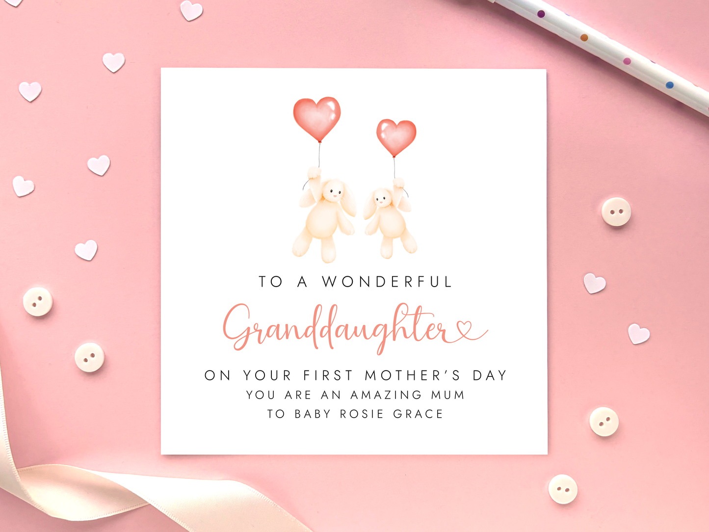Personalised Bunny First Mother's Day Card for Granddaughter