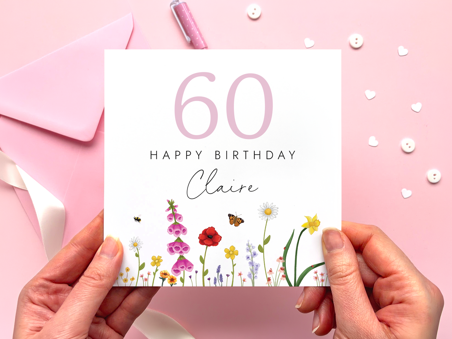 Personalised Flowers 60th Birthday Card for Her