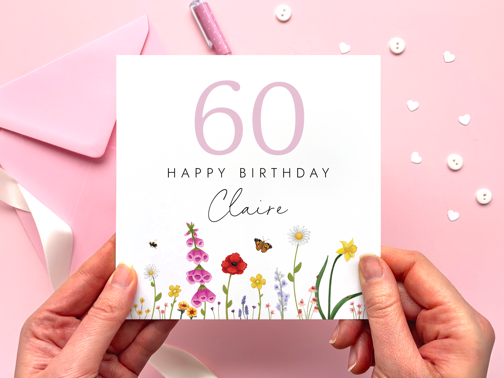 Personalised Flowers 60th Birthday Card for Her