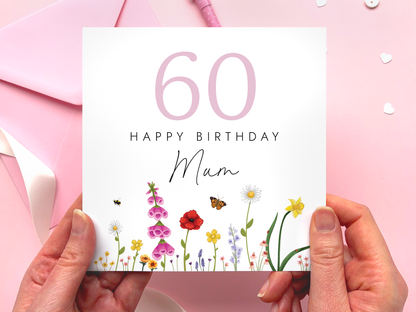 Personalised Flowers 60th Birthday Card for Mum
