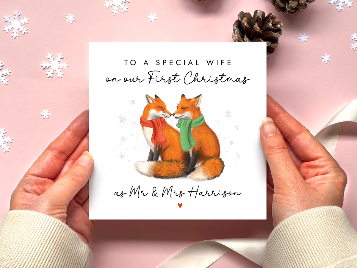 Personalised Fox 1st Christmas Married Card for Wife