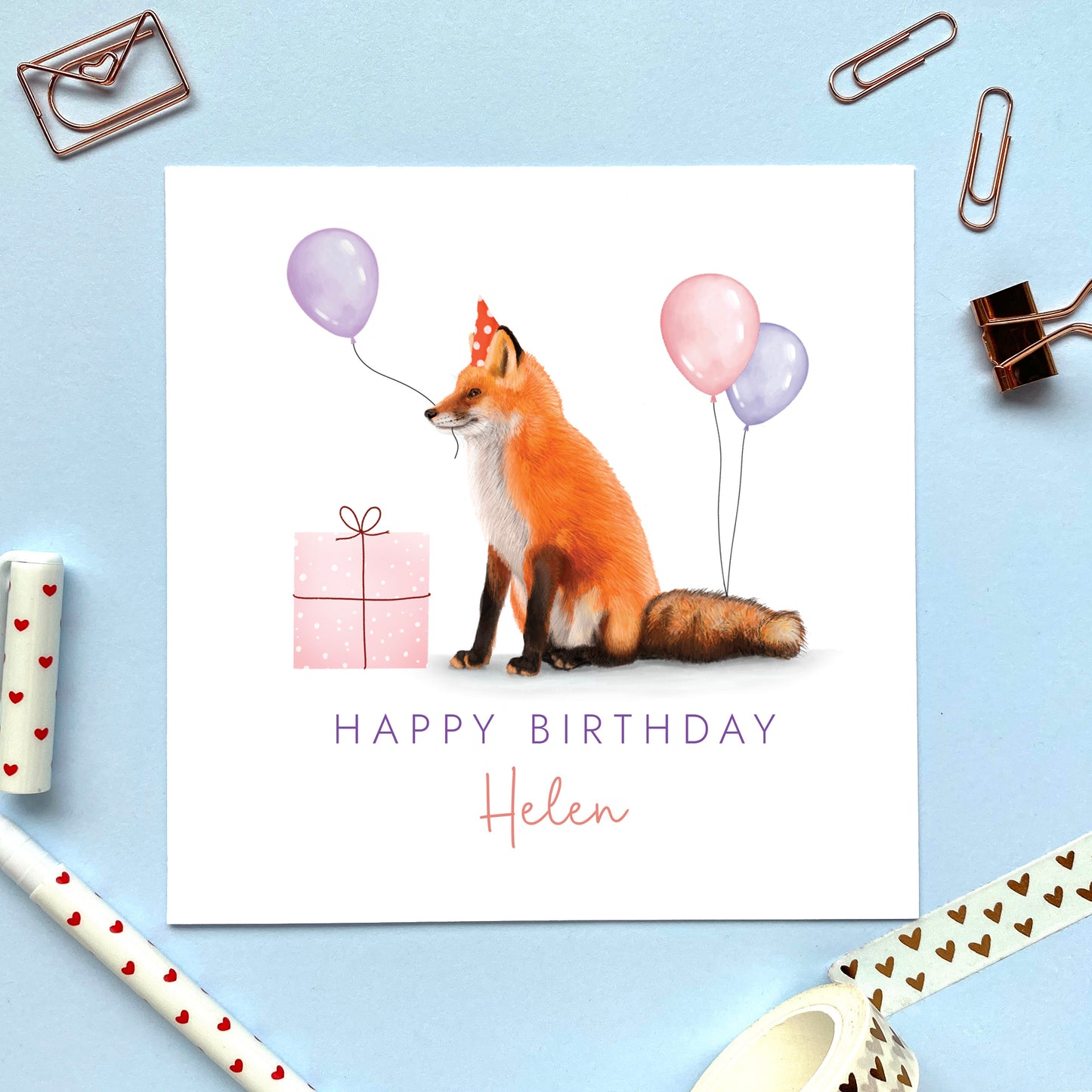 Personalised Fox Birthday Card for Her