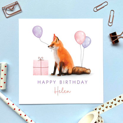 Personalised Fox Birthday Card for Her
