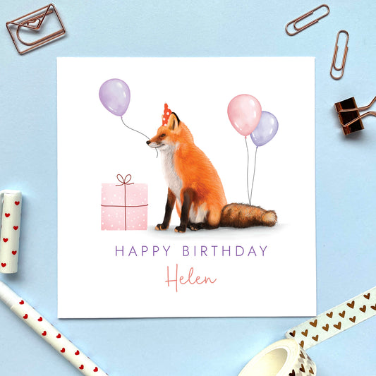 Personalised Fox Birthday Card for Her
