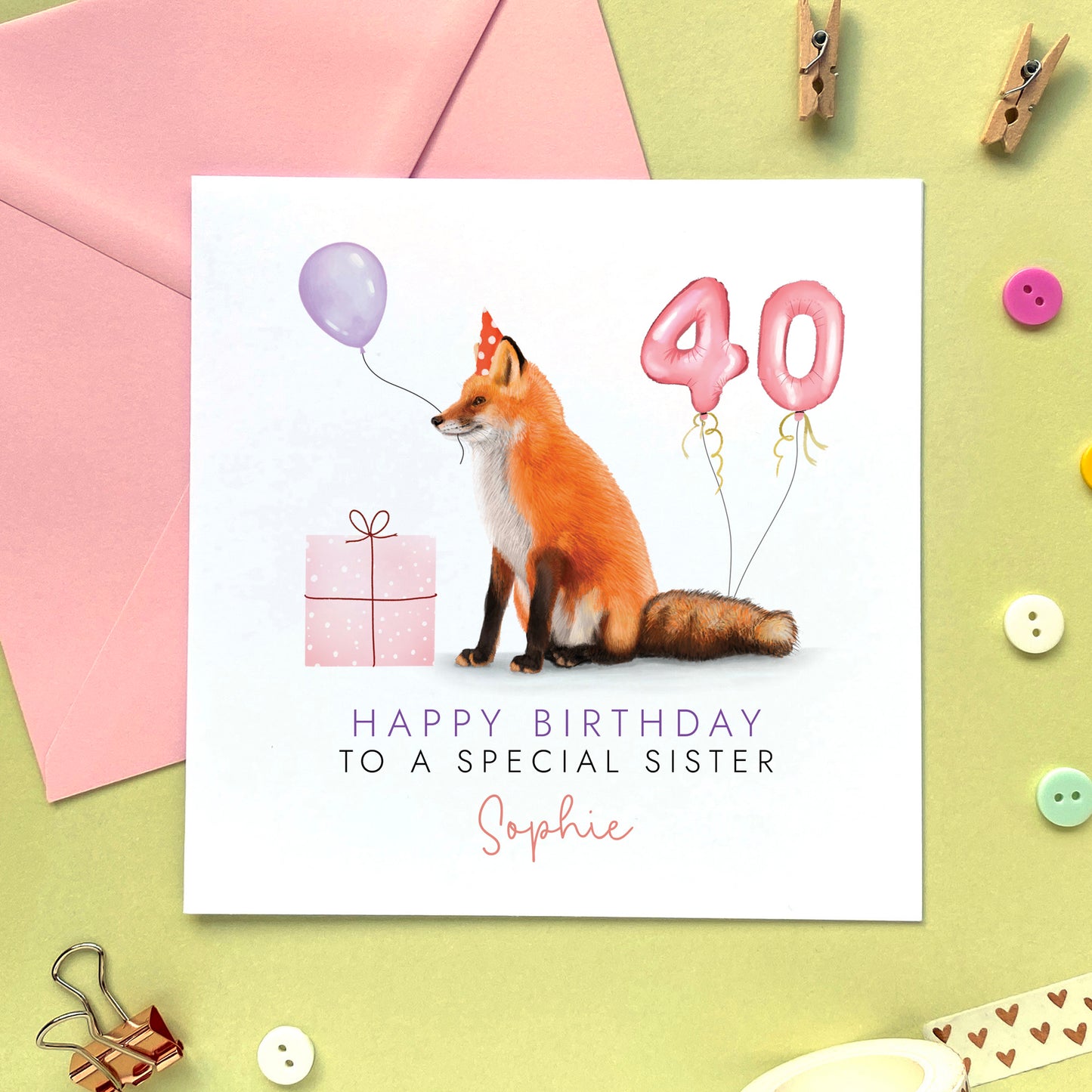 Personalised Fox Birthday Card for Her