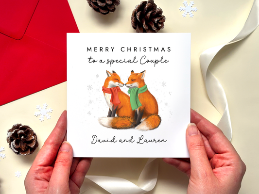 Personalised Fox Christmas Card for Couple