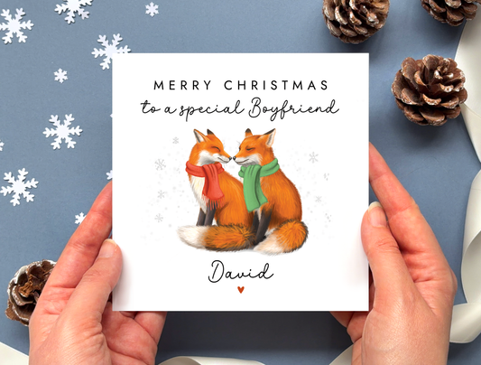 Personalised Fox Christmas Card for Boyfriend