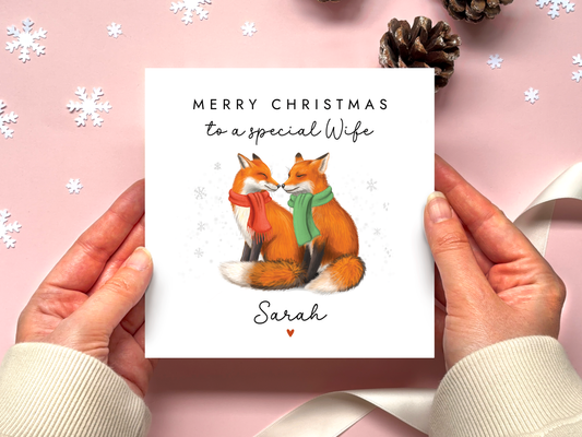 Personalised Fox Christmas Card for Wife