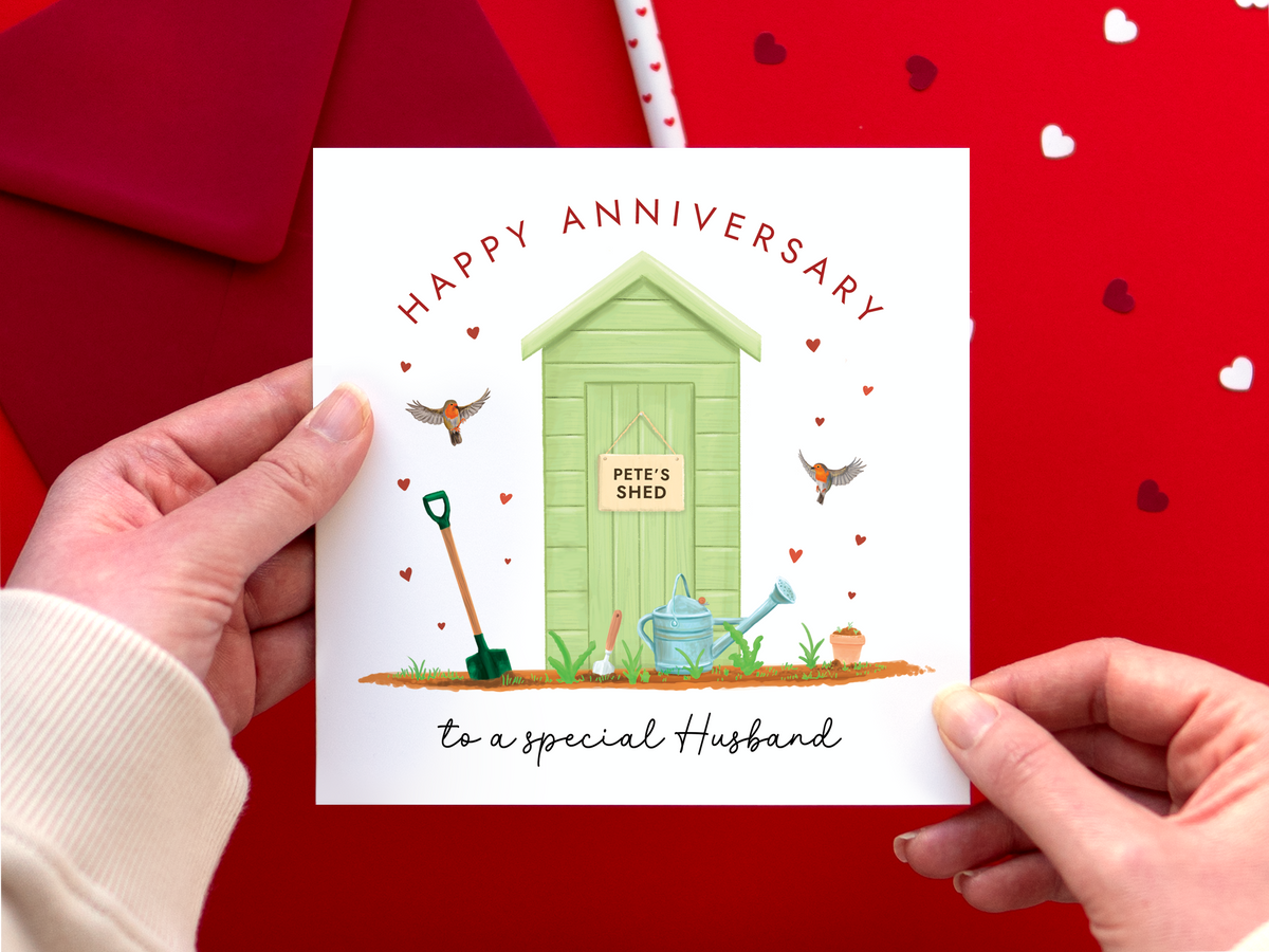 Personalised Garden Shed Anniversary Card for Partner