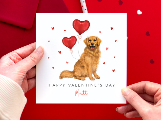 Personalised Golden Retriever Dog Valentine's Day Card