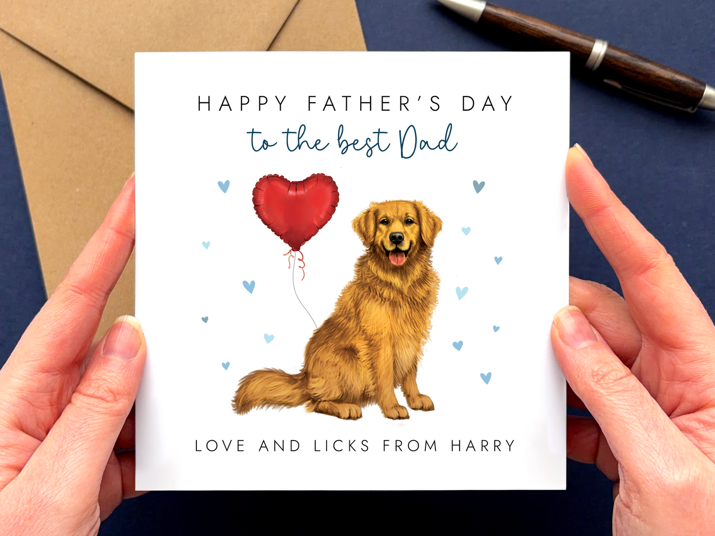 Personalised Golden Retriever Father's Day Card for Dad
