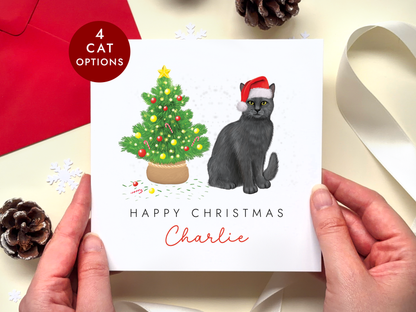 Personalised Grey Cat Christmas Card