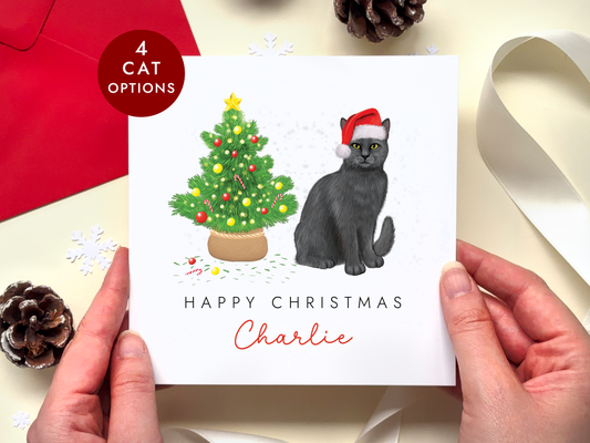 Personalised Grey Cat Christmas Card