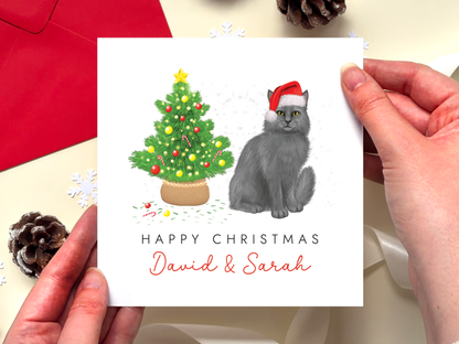 Personalised Grey Cat Christmas Card