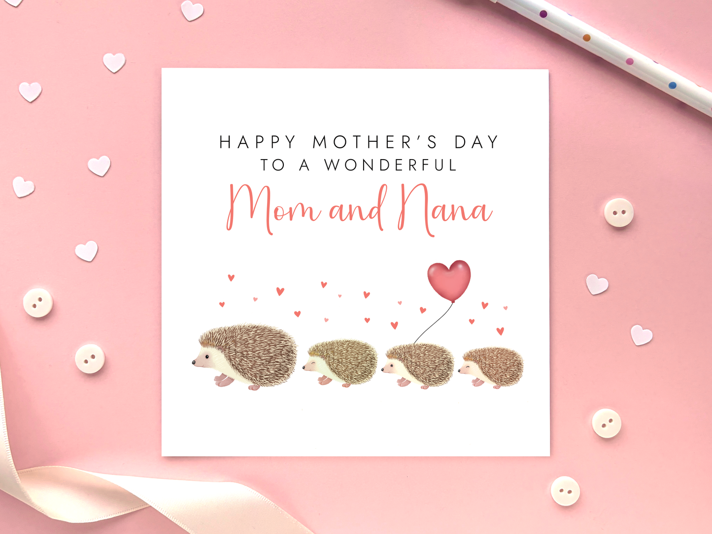 Personalised Hedgehogs Mother's Day Card for Mom and Nana