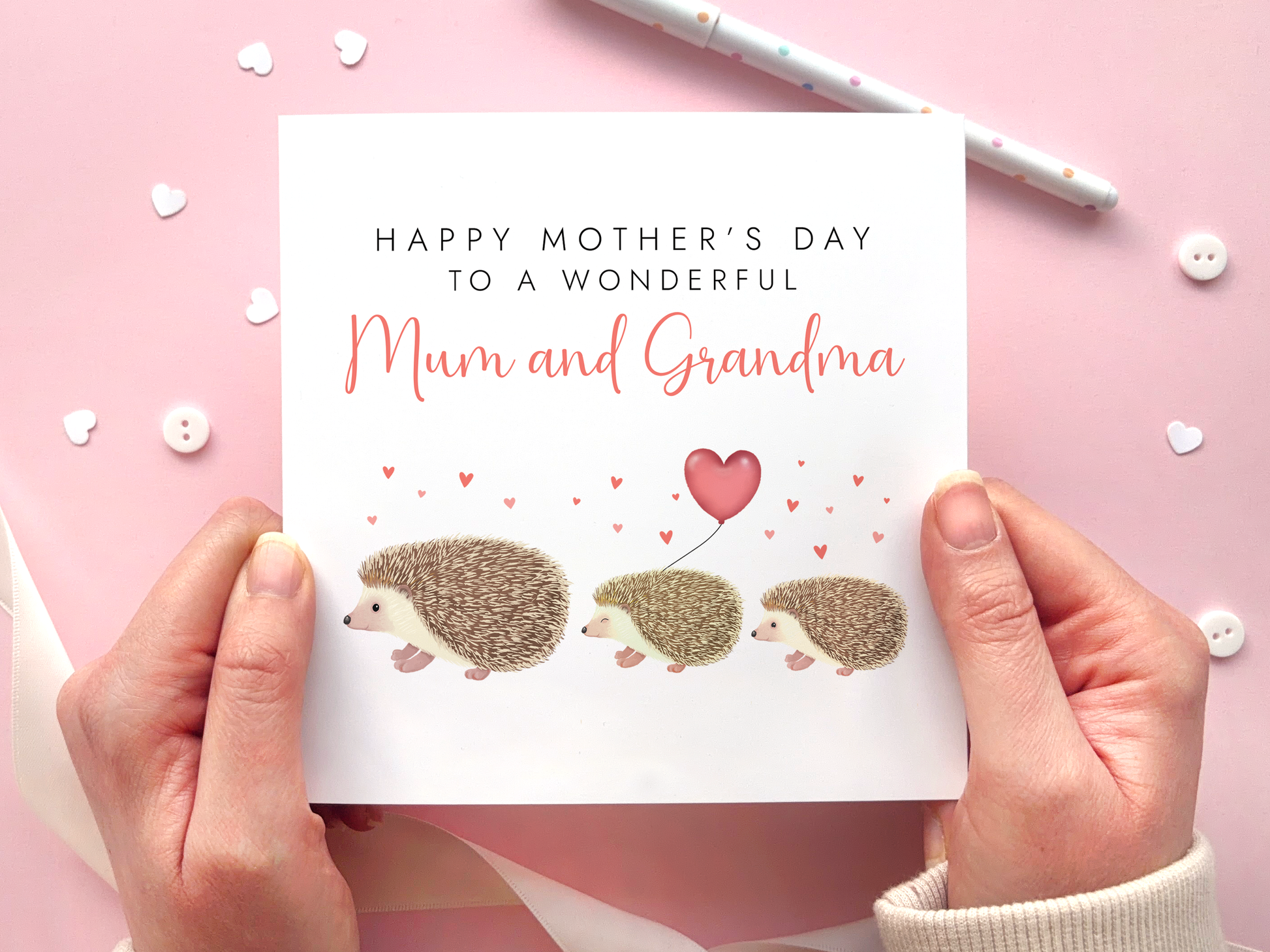 Personalised Hedgehogs Mother's Day Card for Mum and Grandma