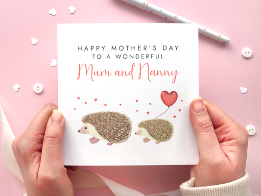 Personalised Hedgehogs Mother's Day Card for Mum and Nanny