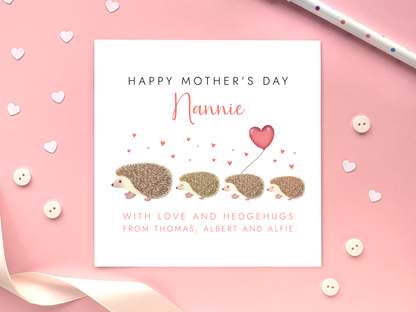 Personalised Hedgehogs Mother's Day Card for Nanny