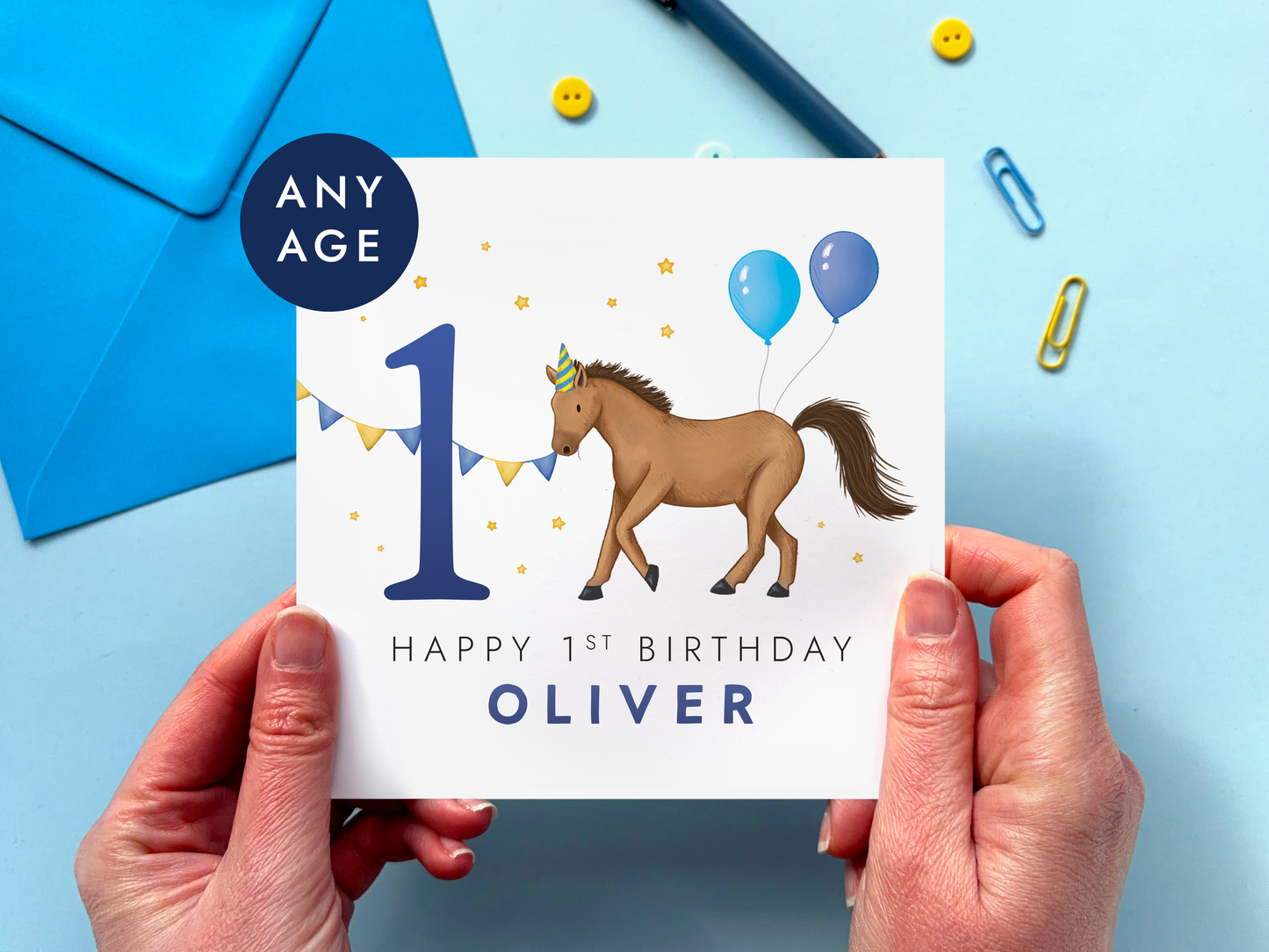 Personalised Horse Birthday Card for Boys - Any Age