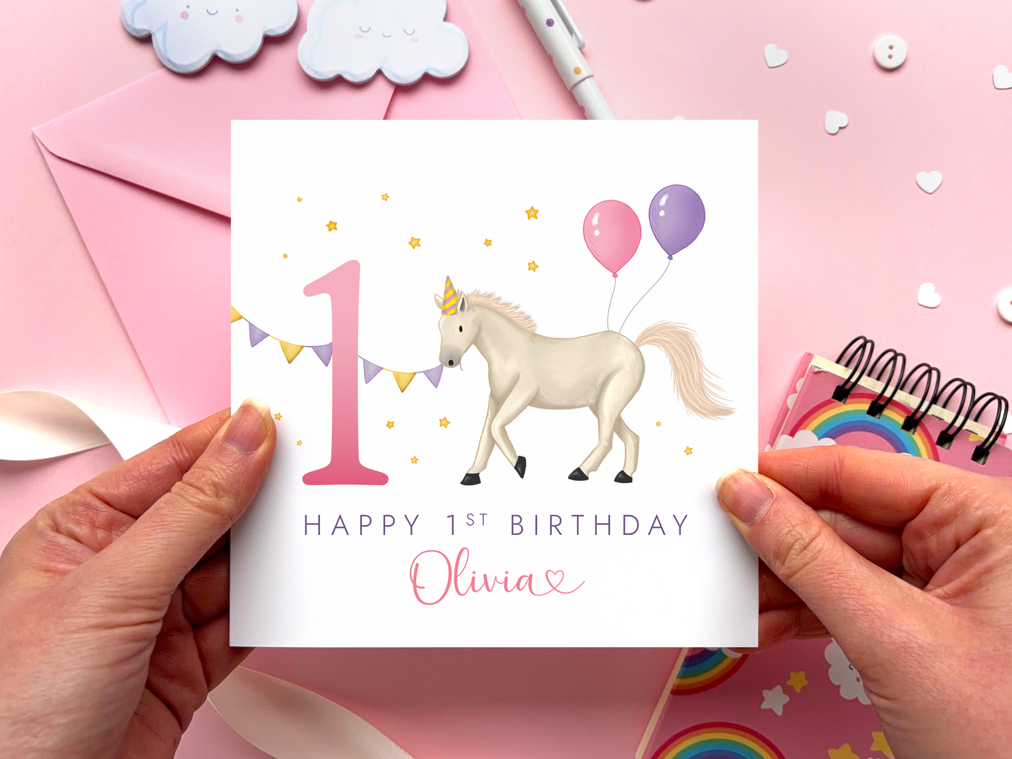 personalised 1st horse birthday card for girl