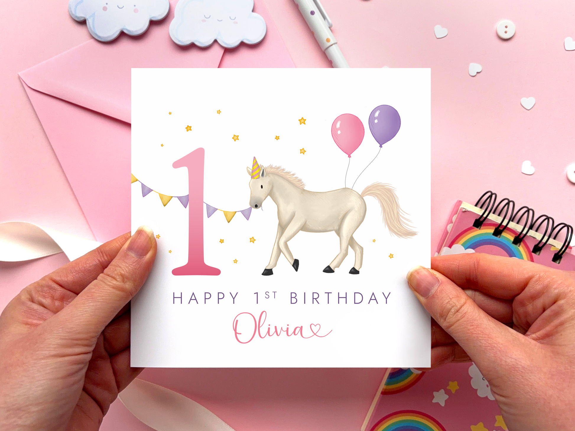 personalised 1st horse birthday card for girl