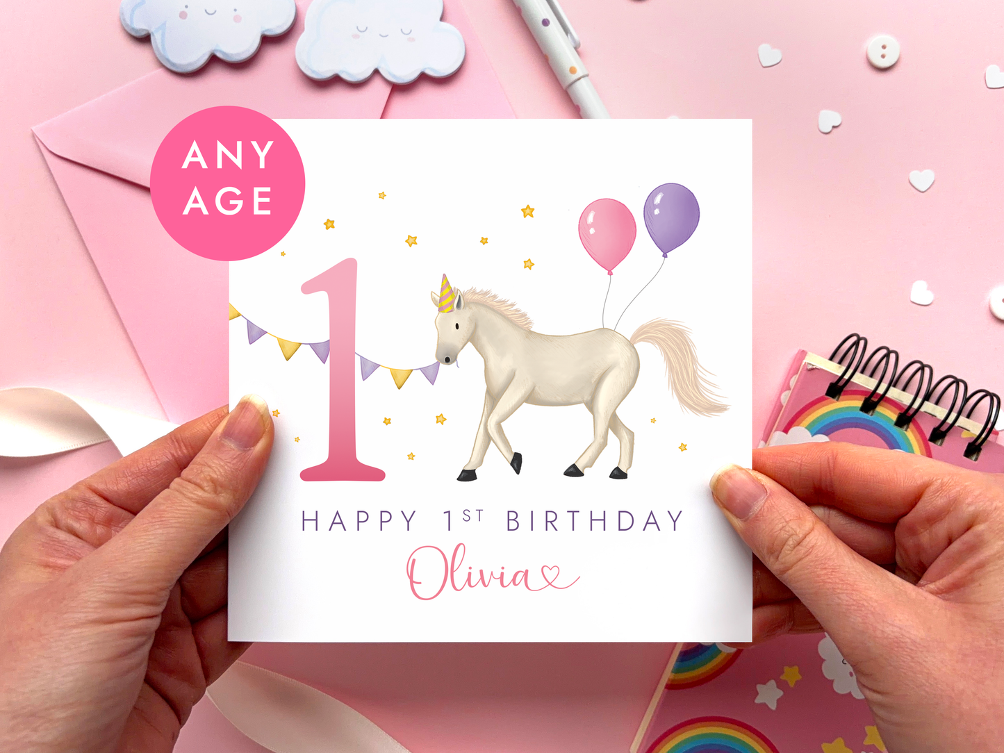 Personalised Horse Birthday Card for Girls - Any Age