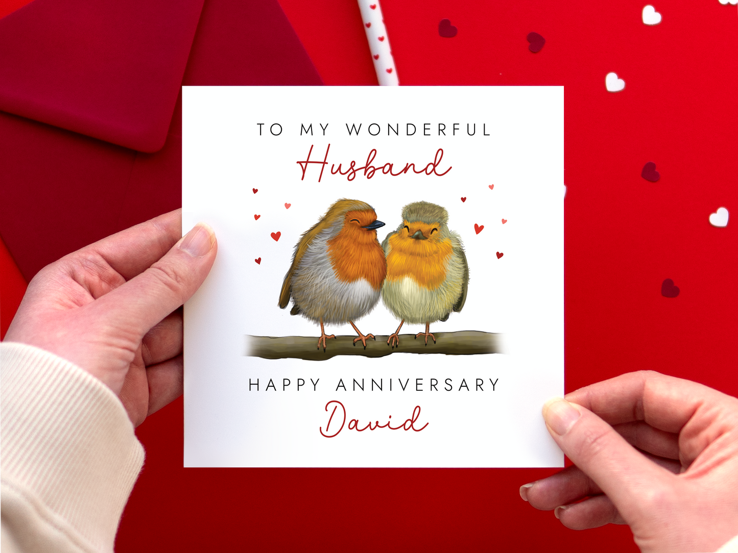 Personalised Robins Anniversary Card for Husband