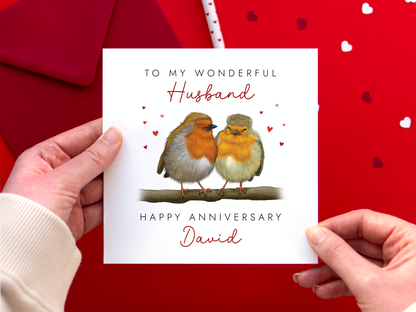 Personalised Robins Anniversary Card for Husband