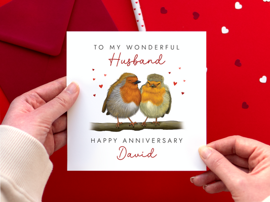 Personalised Robins Anniversary Card for Husband