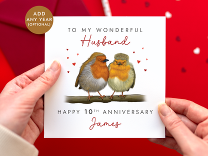 Personalised Robins Anniversary Card for Husband