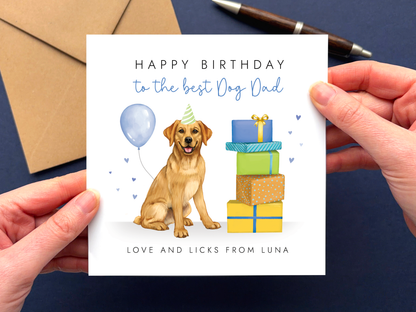 A Personalised Golden Labrador Birthday Card for Dog Dad.