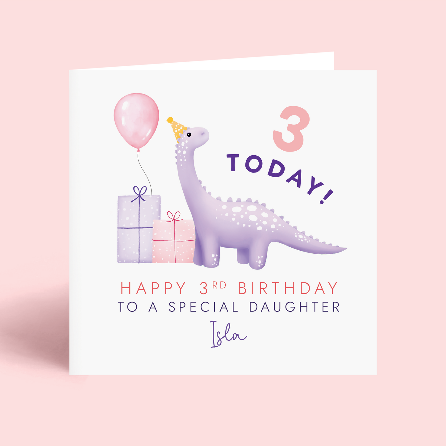 Personalised Dinosaur Birthday Card for Girl