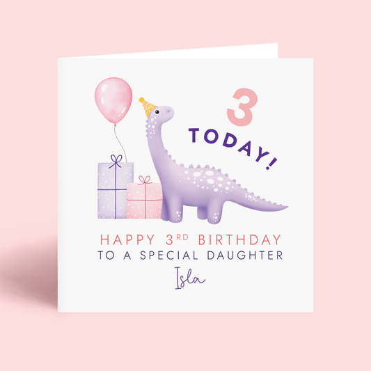 Personalised Dinosaur Birthday Card for Girl
