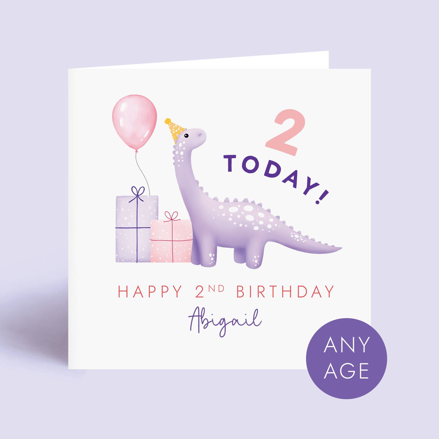 Personalised Dinosaur Birthday Card for Girl