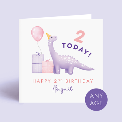 Personalised Dinosaur Birthday Card for Girl