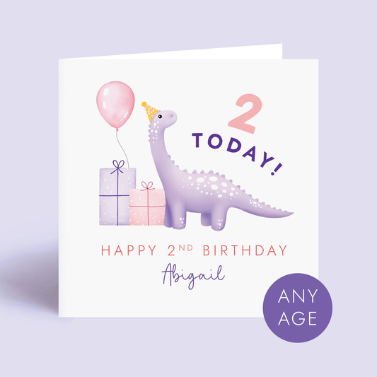 Personalised Dinosaur Birthday Card for Girl
