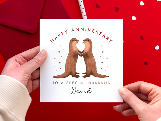 Personalised Otters Anniversary Card for Partner