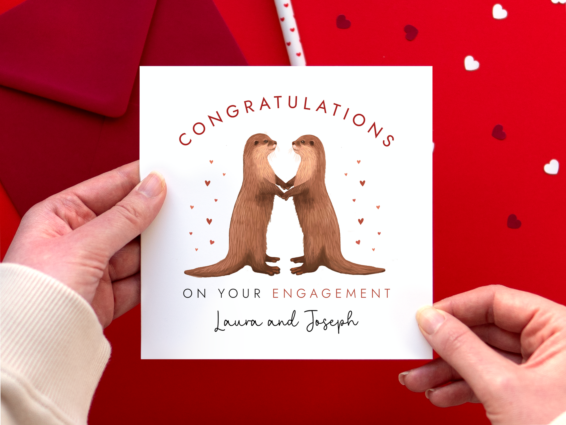 Personalised Otters Engagement Card, Congratulations on your Engagement Card featuring handdrawn otter design