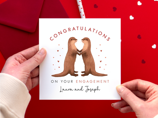 Personalised Otters Engagement Card, Congratulations on your Engagement Card featuring handdrawn otter design