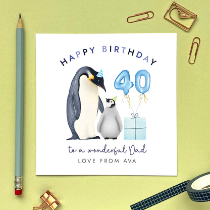 Personalised Penguin Birthday Card for Dad