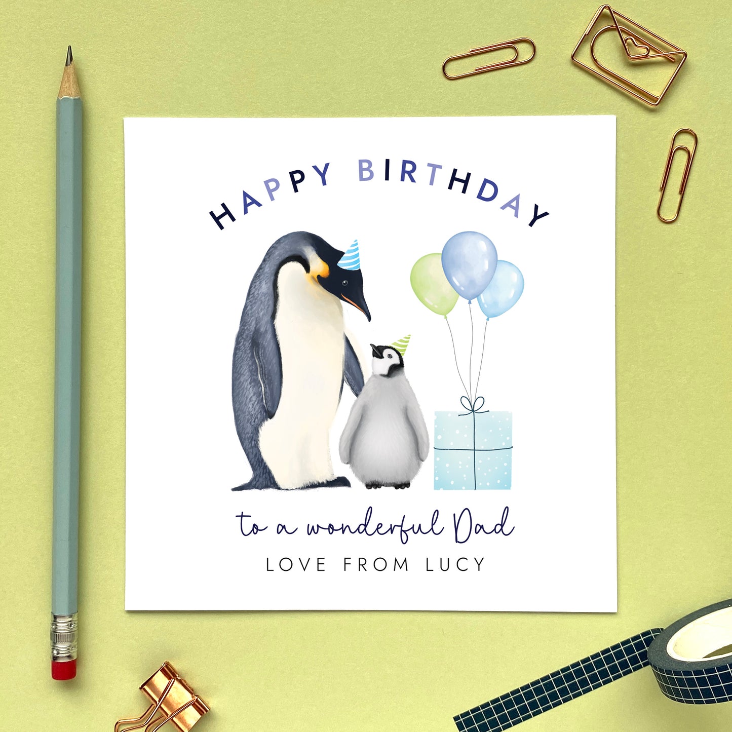 Personalised Penguin Birthday Card for Dad